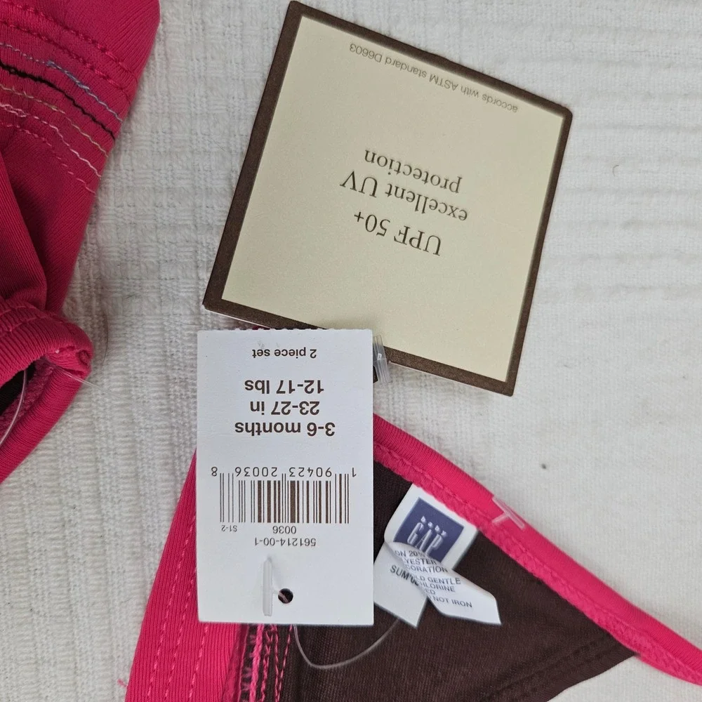 NEW Baby Gap Embroidered Bikini 3-6 mo Pink Brown Applique Floral‎ Swimsuit NWT